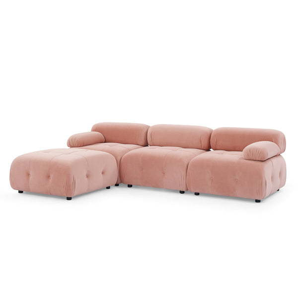 Modular Sectional Sofa, Button Tufted Designed and DIY Combination,L Shaped Couch With Reversible Ottoman, Pink Velvet