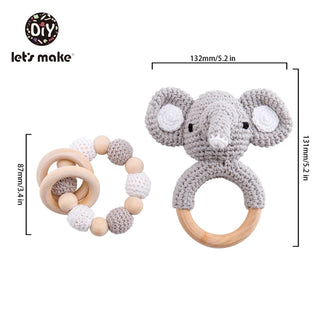 Buy army-green Let&#39;s Make Baby Rattles Set Crochet Animal Elk Amigurumi Elephant Baby Teether Wooden Pacifier ChainBPA Free Nursing Rattle Toys