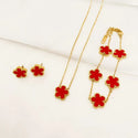 Deluxe Cinquefoil Flower Pendant Necklace Earrings Bracelet Gift Set