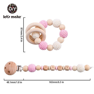 Buy silver Let&#39;s Make Baby Rattles Set Crochet Animal Elk Amigurumi Elephant Baby Teether Wooden Pacifier ChainBPA Free Nursing Rattle Toys