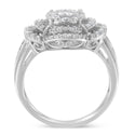 14K White Gold 1.0 Cttw Round & Baguette Cut Diamond Floral Cluster Quatrefoil Channel Set Band Cocktail Statement Ring