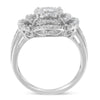 14K White Gold 1.0 Cttw Round & Baguette Cut Diamond Floral Cluster Quatrefoil Channel Set Band Cocktail Statement Ring