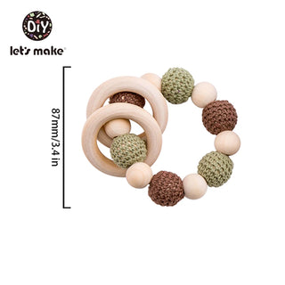 Buy dark-khaki Let&#39;s Make Baby Rattles Set Crochet Animal Elk Amigurumi Elephant Baby Teether Wooden Pacifier ChainBPA Free Nursing Rattle Toys