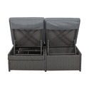 Outdoor Double Sunbed, Wicker Rattan Patio Reclining Chairs With Adjustable Backrest and Seat, Conversational Set for 2