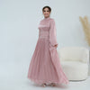 Crystal-Embellished Wide Belt Puff-Sleeve Maxi Dress(MS477)