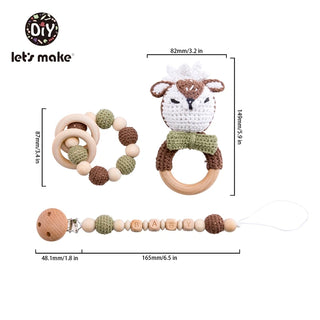 Buy elk Let&#39;s Make Baby Rattles Set Crochet Animal Elk Amigurumi Elephant Baby Teether Wooden Pacifier ChainBPA Free Nursing Rattle Toys