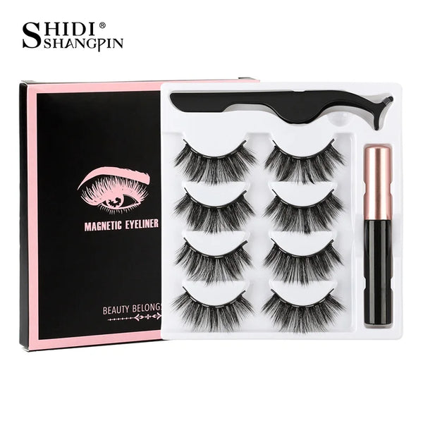 SHIDISHANGPIN 1/3/5/10 Pairs Magnetic Eyelashes Eyeliner 5 Magnet Natural Long False Lashes Set Magnetic Eyeliner Tweezer Makeup