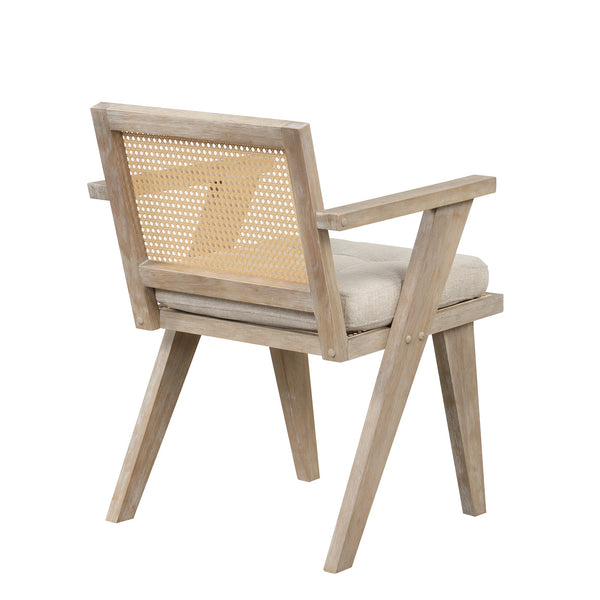 Mid-Century Accent Chair With Handcrafted Rattan Backrest and Padded Seat for Leisure, Bedroom, Kitchen, Living Room, En