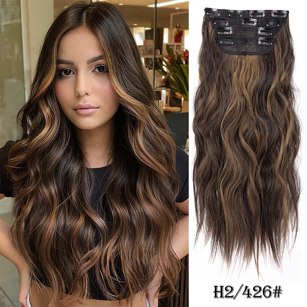 4Pcs/Set 20Inch Synthetic Hair Clip in Long Wavy Thick Hairpieces