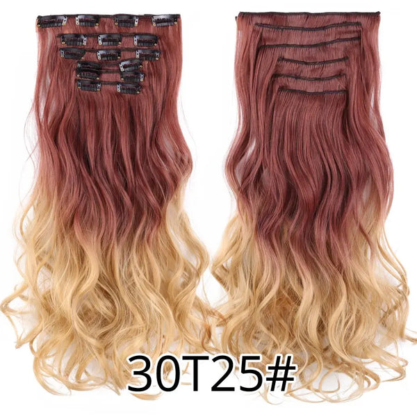 22Inch Synthetic Long Curly 16Clips Clip in Hair Extensions