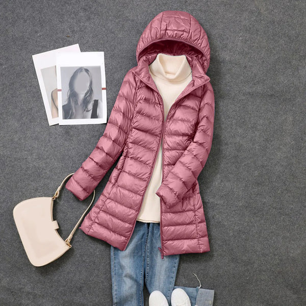 Women Warm Winter Coat Long Sleeve Solid Color Down Jackets Pockets Casual Hooded Down Coats Female Outerwear Padded Clothes