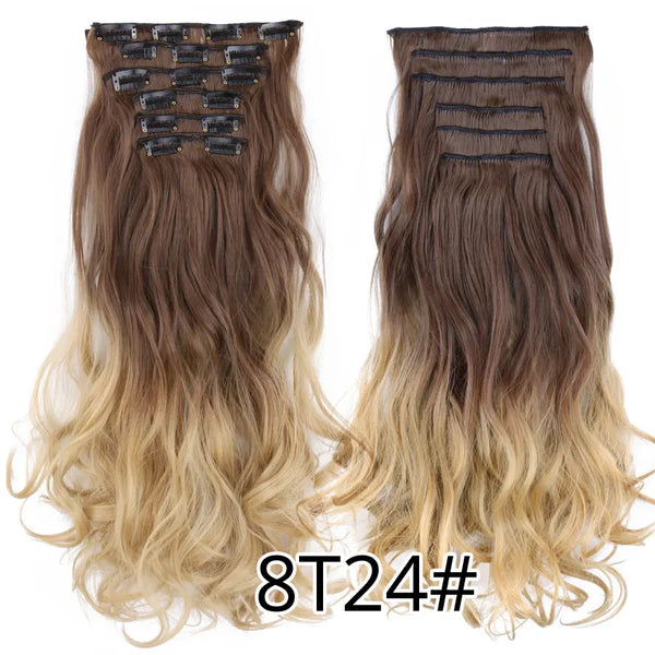 22Inch Synthetic Long Curly 16Clips Clip in Hair Extensions