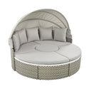 Patio Furniture Round Outdoor Sectional Sofa Set Rattan Daybed Two-Tone Weave Sunbed With Retractable Canopy, Separate S