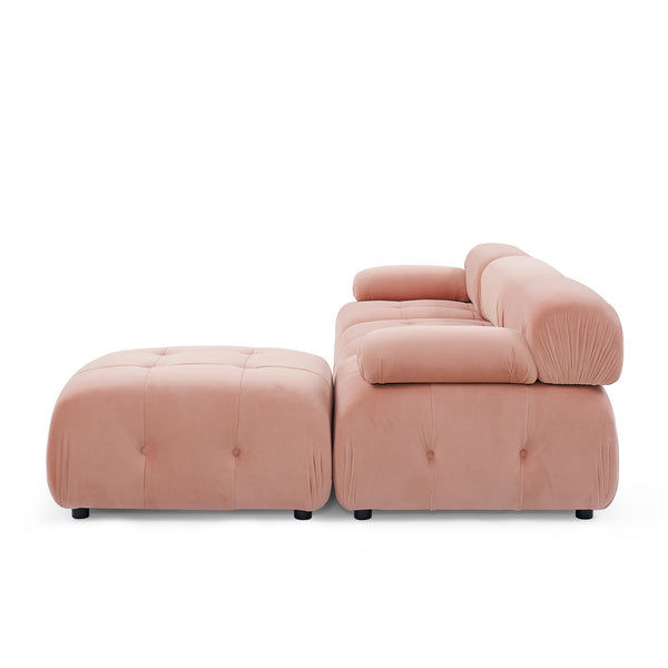 Modular Sectional Sofa, Button Tufted Designed and DIY Combination,L Shaped Couch With Reversible Ottoman, Pink Velvet