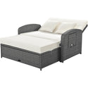 PE Wicker Rattan Double Chaise Lounge, 2-Person Reclining Daybed With Adjustable Back and Cushions, Free Furniture Prote