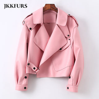 Buy pink Women Real Sheepskin Fashion Bomber Designer Ladies Leather Jacket Coat