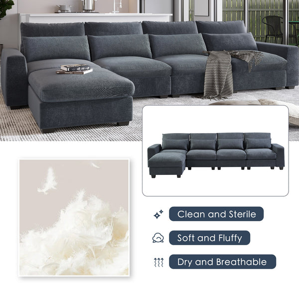 Modern Large L-Shape Feather Filled Sectional Sofa,  Convertible Sofa Couch With Reversible Chaise for Living Room