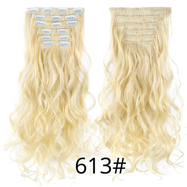 22Inch Synthetic Long Curly 16Clips Clip in Hair Extensions