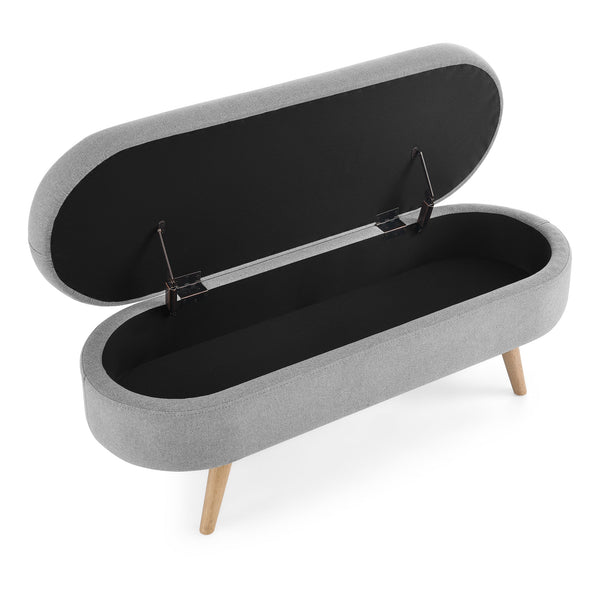 Ottoman Oval Storage Bench, Rubber Wood Legs, Grey(43.5"x16"x16")