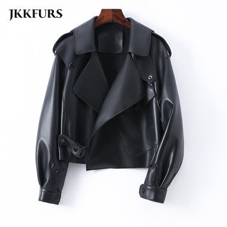 Buy black Women Real Sheepskin Fashion Bomber Designer Ladies Leather Jacket Coat