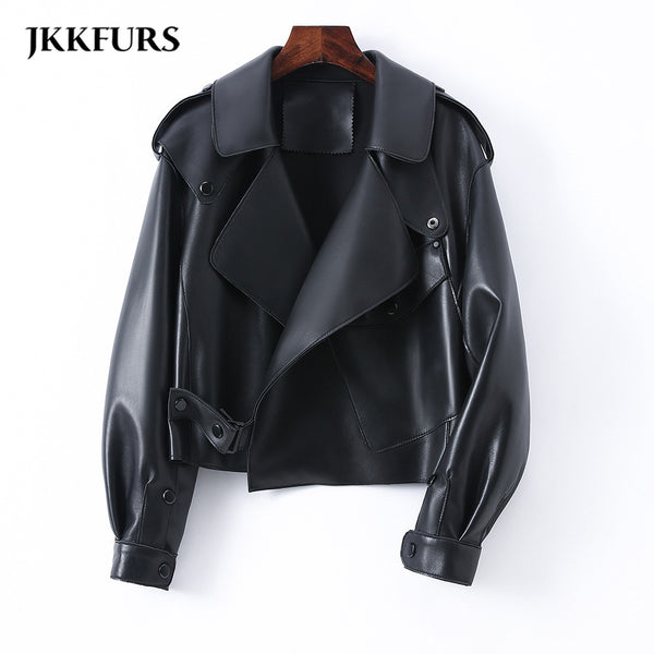 Women Real Sheepskin Fashion Bomber Designer Ladies Leather Jacket Coat