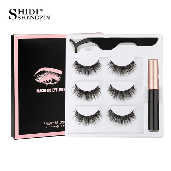 SHIDISHANGPIN 1/3/5/10 Pairs Magnetic Eyelashes Eyeliner 5 Magnet Natural Long False Lashes Set Magnetic Eyeliner Tweezer Makeup