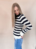 Round Neck Rib Bell Sleeve Pullover - Navy