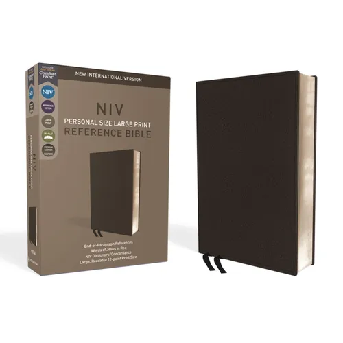 NIV, Personal Size Reference Bible, Large Print, Premium Leather, Black, Red Letter Edition, Comfort Print - Leather