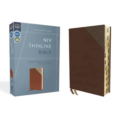 Niv, Thinline Bible, Leathersoft, Brown, Red Letter, Thumb Indexed, Comfort Print - Imitation Leather