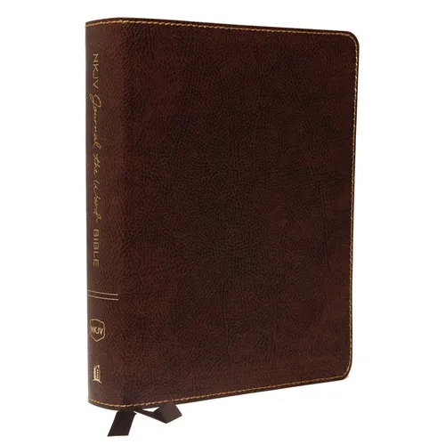 NKJV, Journal the Word Bible, Large Print, Bonded Leather, Brown, Red Letter Edition: Reflect, Journal, or Create Art Next to Your Favorite Verses - Bonded Leather