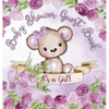 It's a Girl! Baby Shower Guest Book: Whimsical Teddy Bear Square Hardcover Guest Book for Girls, Purple Floral Theme - Sign-In, Wishes for Baby & Phot - Hardcover