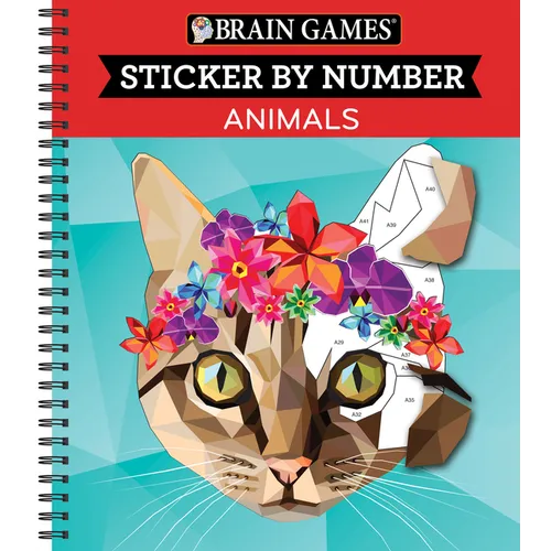 Brain Games - Sticker by Number: Animals (28 Images to Sticker) - Spiral