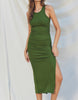 Ribbed Racerback Ruched Midi Dress  - Ibiza Green