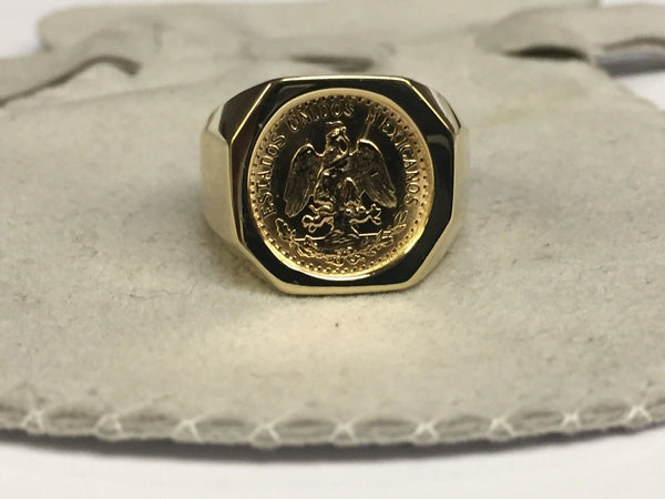 Fancy Solid White/Yellow/Rose Gold Handmade Coin Ring , Dos Pesos Coin ,