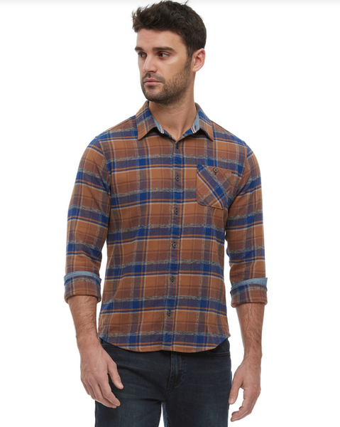 Ironwood LS Heather Flannel Shirt - Brown/Navy