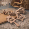 Wooden Baby Rattles Set | Beech Wood Teether and Musical Montessori Toy for Infants
