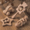 Wooden Baby Rattles Set | Beech Wood Teether and Musical Montessori Toy for Infants