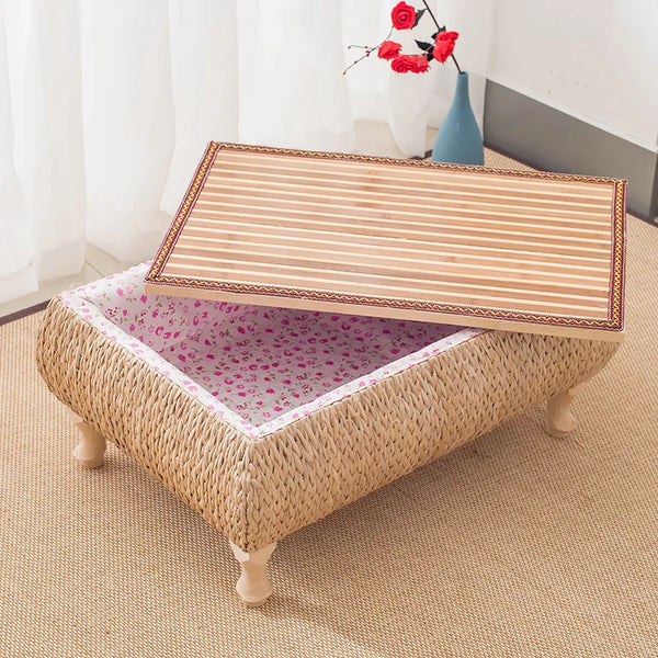 Small Coffee Table With Storage Bamboo and Rattan Tatami Platform Low Table for Living Room Furniture Home Bay Window Balcony