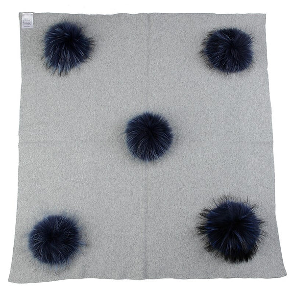 Geebro Newborn Warm Wool Swaddling Blanket With 15cm Real Raccoon Fur Pompom