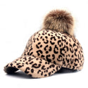 Faux Fur Pompom Ball Leopard Cap