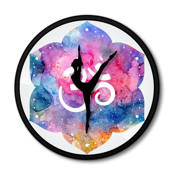 Yoga Girl Hindu Om Symbol Modern Wall Clock