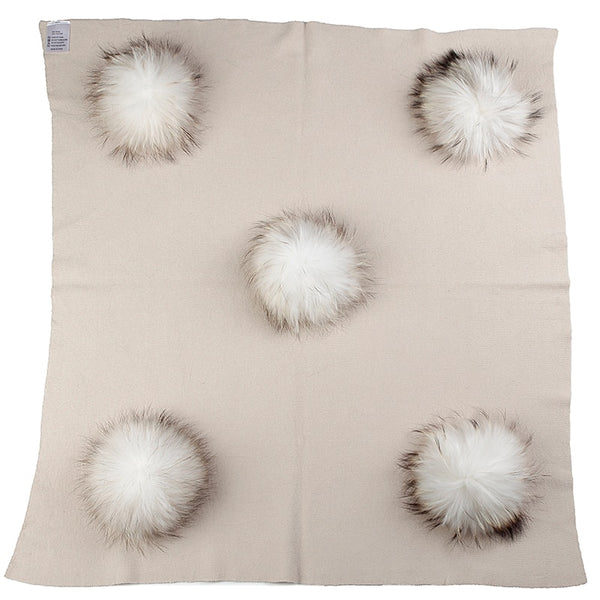 Geebro Newborn Warm Wool Swaddling Blanket With 15cm Real Raccoon Fur Pompom