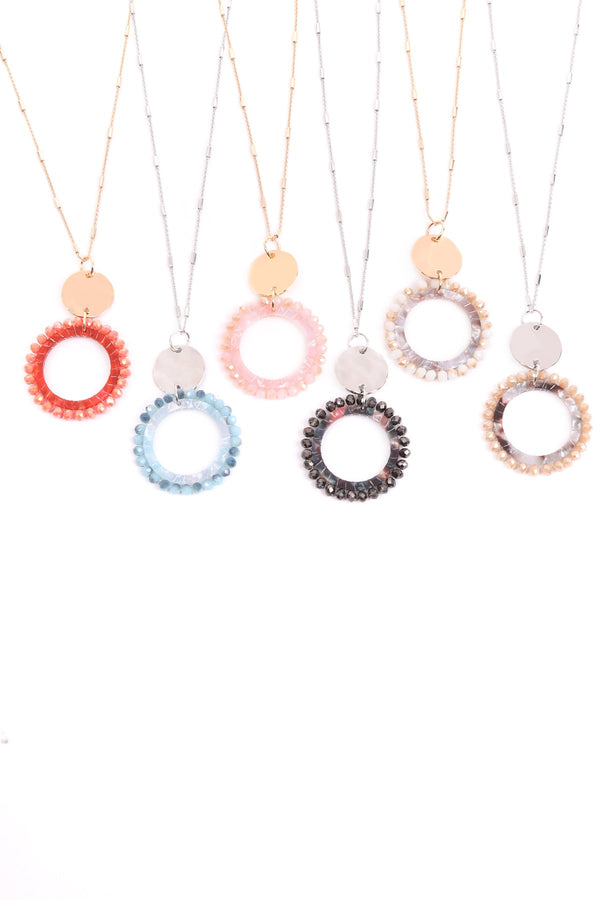 Myn1327 - Glass Beaded Hoop Pendant Necklace