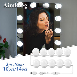 USB Led Mirror Light Bulbs Makeup Vanity Table Mirror Lights Hollywood Mirror Lamp Dressing Mirror Dimmable Cosmetic Lamp