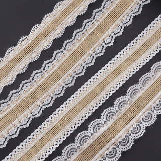 2m 4 Style Natural Jute Burlap Hessian Lace Ribbon Roll+White Lace