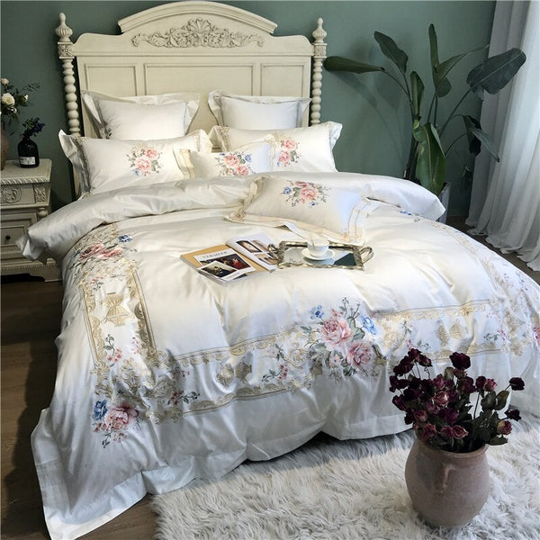 800TC Egyptian Cotton Luxury Embroidery White Bedding Set