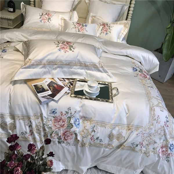 800TC Egyptian Cotton Luxury Embroidery White Bedding Set