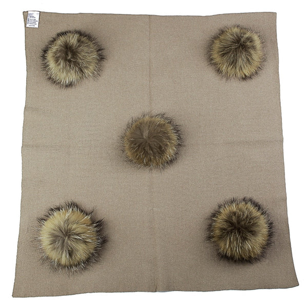 Geebro Newborn Warm Wool Swaddling Blanket With 15cm Real Raccoon Fur Pompom