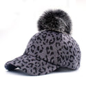 Faux Fur Pompom Ball Leopard Cap