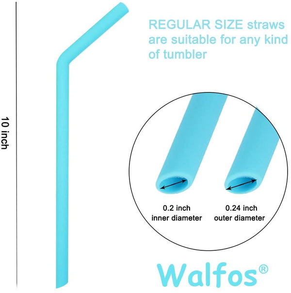 WALFOS 6 Pieces Reusable Silicone Drink Straws Food Grade Regular Size for Drinking